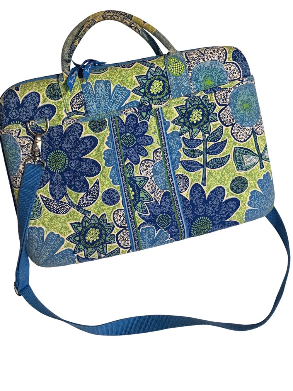 Vera Bradley Quilted Laptop Travel Bag Blue Green Floral Butterfly Print - Picture 2 of 6